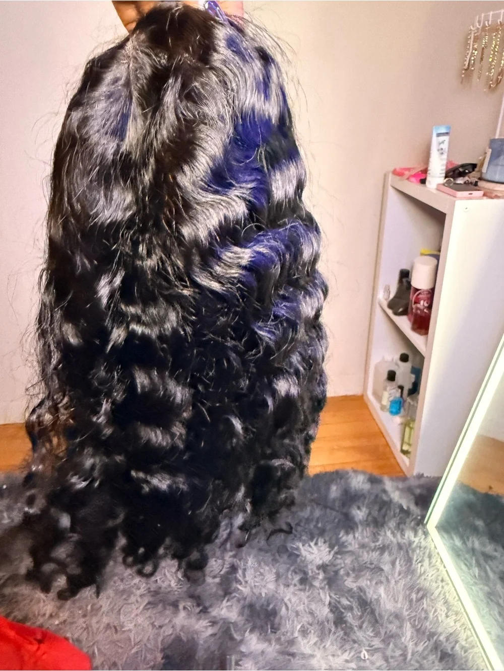 Natural Wave Black Wig with Subtle Purple Highlights - Women Hair